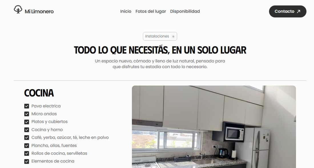 Sección de instalaciones del sitio de Mi Limonero