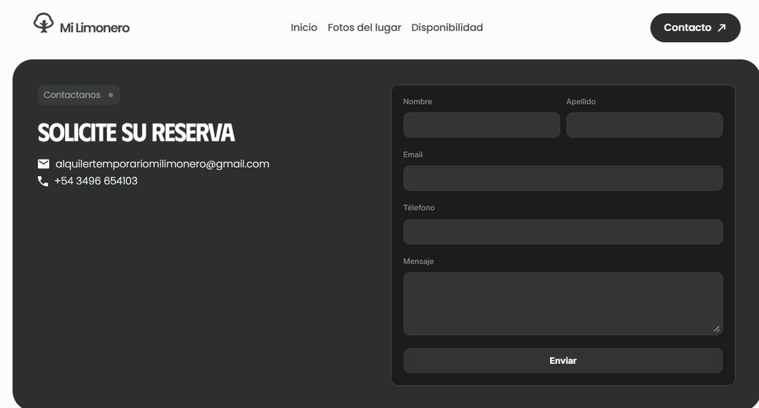 Sección de reserva del sitio de Mi Limonero